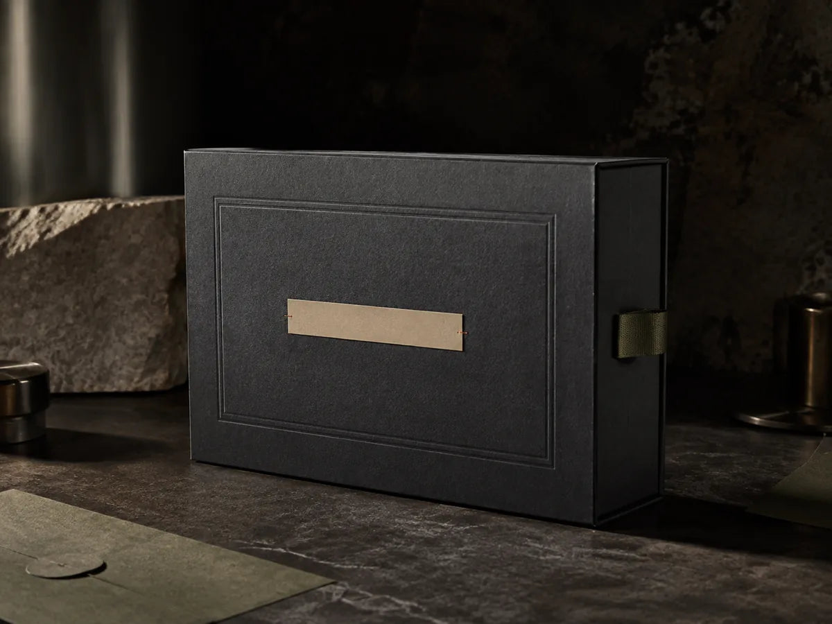 Matte black utility box with neatly arranged everyday carry gear